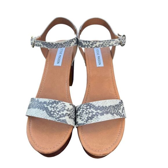 Steve Madden Luna Natural Snake Wooden Platform white Chunky Heel Sandals sz 10 - Picture 5 of 11